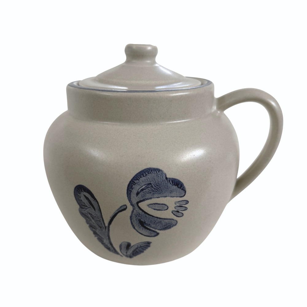Vintage Pfaltzgraff Yorktowne Large Bean Pot w Lid Blue Floral USA